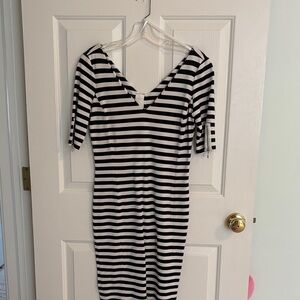 Banana Republic Black and White Striped Midi Dress